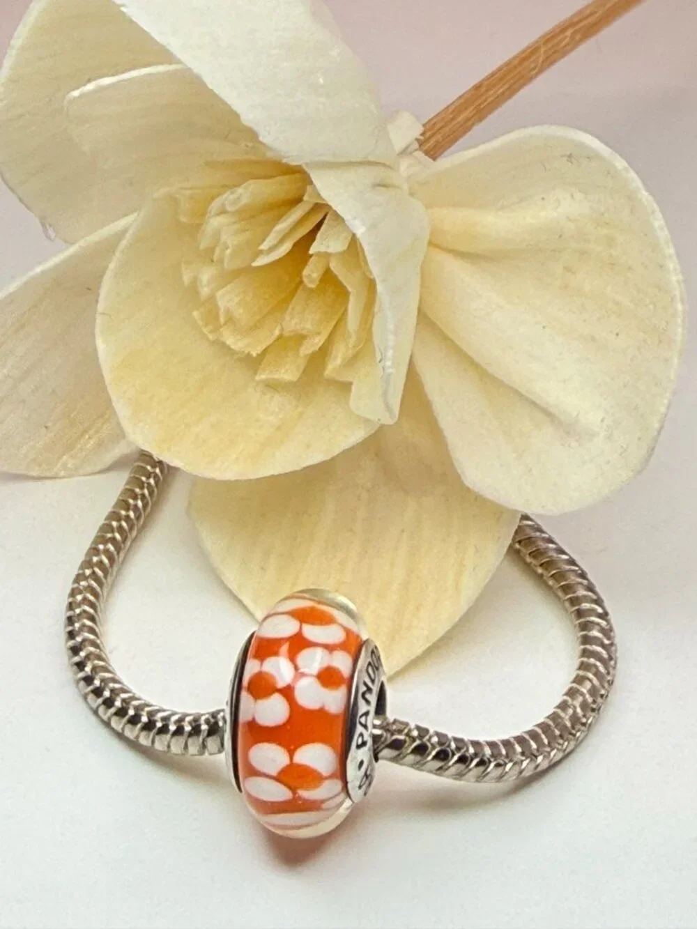 Pandora Retired XL Orange Blossoms Murano Glass Charm 790751